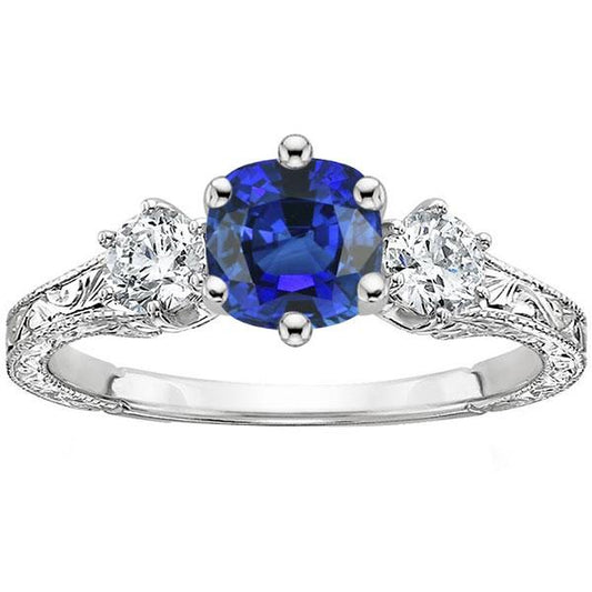 Drei Stein Kissen Saphir Ring Antiker Stil Diamanten 2,50 Karat - harrychadent.ch