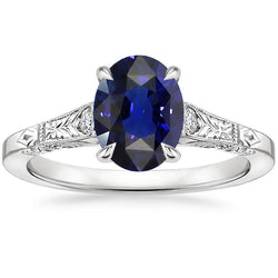 Drei-Stein-Ring im Vintage-Stil Oval Ceylon Saphir 2,25 Karat