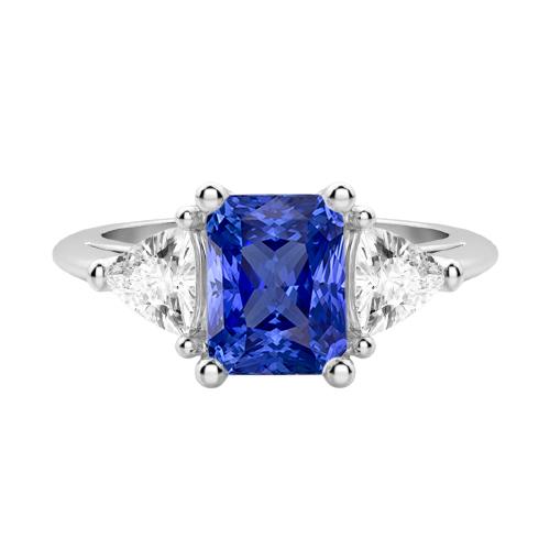 Drei-Steine-Billionen-Diamant-Ring Natürlicher blauer Saphir 2 Karat Zinken - harrychadent.ch