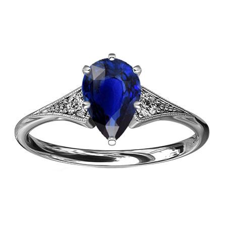 Drei Steine Birne Blauer Saphir & Diamant Ring Milgrain 1,75 Karat - harrychadent.ch