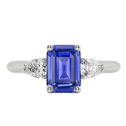 Drei Steine Blauer Saphir Schmuck Ring Birne Diamanten 3,50 Karat