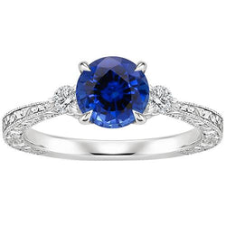 Drei-Steine-Goldring Rund Ceylon Saphir & Diamant 2,50 Karat Neu