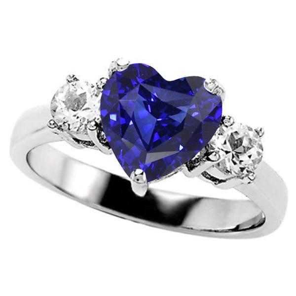 Drei Steine Herz Blauer Saphir Ring & Runde Diamanten 2,50 Karat - harrychadent.ch