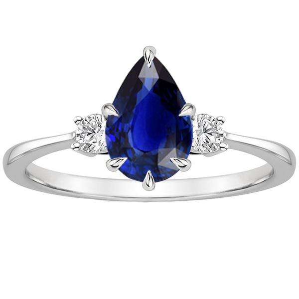 Drei-Steine-Jubiläumsring Birne Blauer Saphir & Diamanten 3 Karat