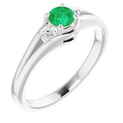 Drei Steine Ring 0.85 Karat Diamant Und Grüner Smaragd Damen Schmuck