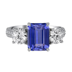 Drei-Steine-Ring Antik-Stil Smaragd Ceylon Saphir 3 Karat
