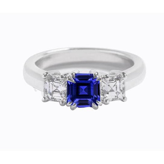 Drei-Steine-Ring Asscher Ceylon Saphir & Diamanten 2.50 Karat - harrychadent.ch