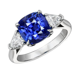 Drei-Steine-Ring Kissen Saphir mit Billionen Diamanten 3,50 Karat Gold
