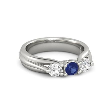 Drei-Steine-Ring mit blauem Saphir und Diamant 1 Karat Weißgold 14K - harrychadent.ch