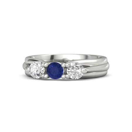 Drei-Steine-Ring mit blauem Saphir und Diamant 1 Karat Weißgold 14K - harrychadent.ch