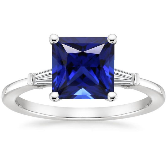 Drei-Steine-Ring Princess Blue Saphir & Baguette Diamanten 5,25 Karat - harrychadent.ch