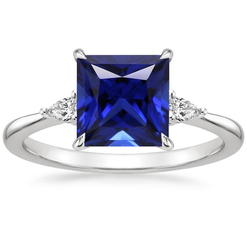 Drei-Steine-Ring Princess Blue Saphir & Birne Diamanten 5,25 Karat - harrychadent.ch