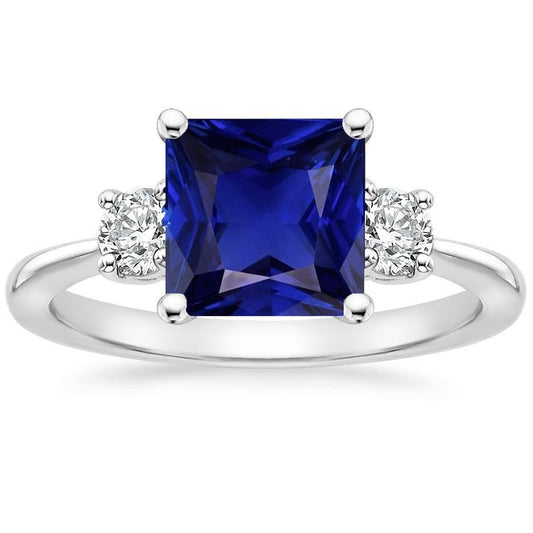 Drei-Steine-Ring Prinzessin Blauer Saphir & Runde Diamanten 5.50 Karat - harrychadent.ch