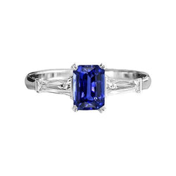 Drei-Steine-Ring Smaragd geformter Srilanka-Saphir 2 Karat