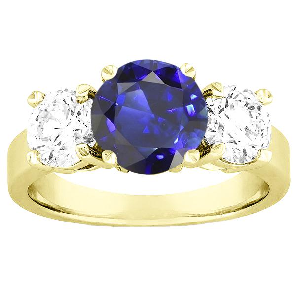 Drei Steine runder blauer Saphir & Diamant Ring 5 Karat Schmuck - harrychadent.ch