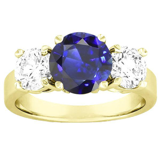 Drei Steine runder blauer Saphir & Diamant Ring 5 Karat Schmuck - harrychadent.ch