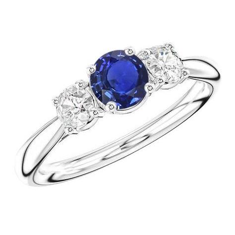 Drei Steine runder blauer Saphir & Diamant Ring Schmuck 1,50 Karat - harrychadent.ch