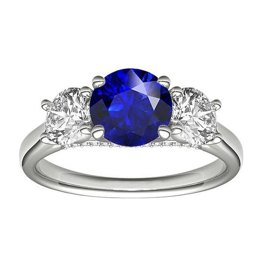 Drei Steine runder blauer Saphirring & runde Diamanten 2,50 Karat - harrychadent.ch