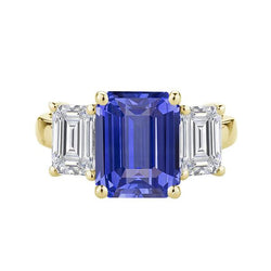Drei Steine Smaragd Ceylon Saphir Ring 14K Gelbgold 3,50 Karat