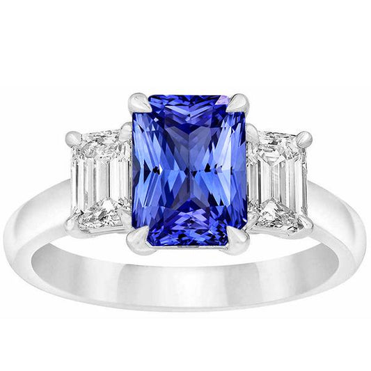 Drei Steine Smaragd Diamant & Ceylon Saphir Ring 3 Karat Krappenset - harrychadent.ch
