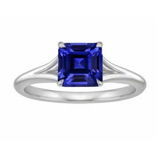 Eagle Claws Solitaire Asscher-Schnitt Ring Split Shank Blauer Saphir 1,50 Karat