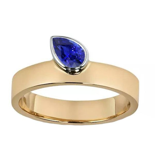 Edelstein Birne Blauer Saphir Jubiläumsring Zweifarbiges Gold 1 Karat - harrychadent.ch