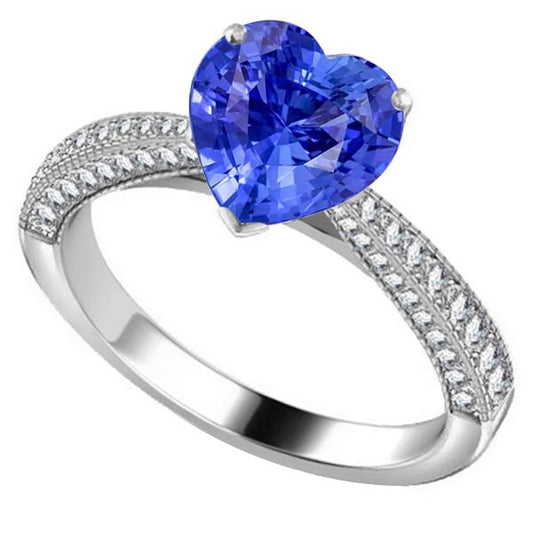 Edelstein Blauer Saphir Ring 4 Karat Mehrreihig Pave Diamants - harrychadent.ch