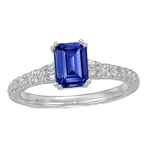 Edelstein Blauer Saphir Ring Baguette & Runde Akzente 3,50 Karat - harrychadent.ch