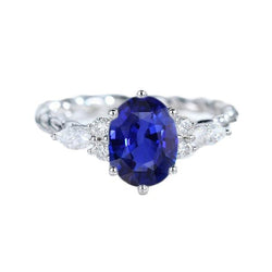 Edelstein-Blauer Saphir-Ring mit Marquise und runden Diamanten 4 Karat