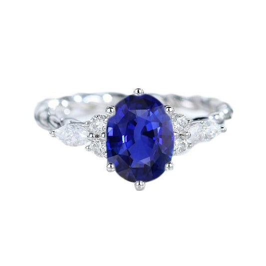 Edelstein-Blauer Saphir-Ring mit Marquise und runden Diamanten 4 Karat - harrychadent.ch