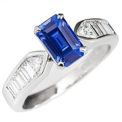 Edelstein Blauer Saphir Ring Trillion & Baguettes Akzent 3,50 Karat