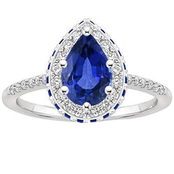 Edelstein Diamant Verlobungsring Halo Birnenschliff Blauer Saphir 6 Karat