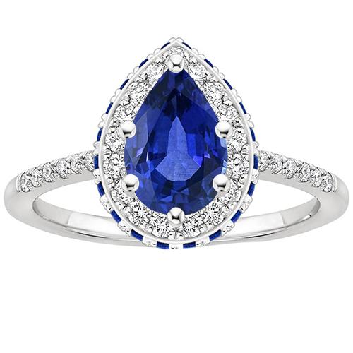 Edelstein Diamant Verlobungsring Halo Birnenschliff Blauer Saphir 6 Karat - harrychadent.ch