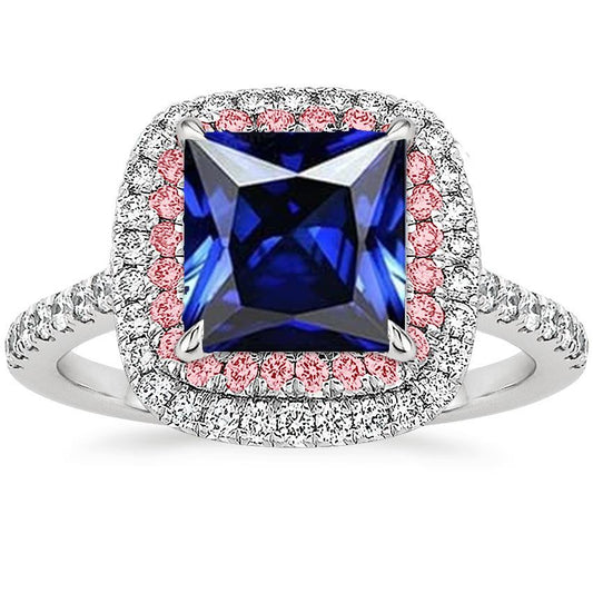 Edelstein Diamantring Blauer & Rosa Saphir Doppel Halo 6.50 Karat Gold - harrychadent.ch