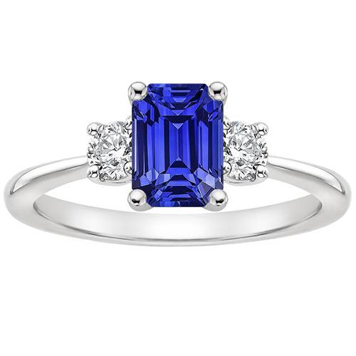 Edelstein-Drei-Steine-Ring runder Diamant & Ceylon-Saphir 3.50 Karat - harrychadent.ch