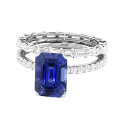 Edelstein Ehering Set Blauer Saphir Baguette Diamant 3,50 Karat