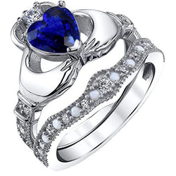 Edelstein Ehering Set Herz Blauer Saphir 3 Karat Vintage-Stil