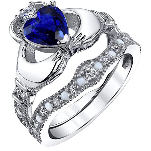 Edelstein Ehering Set Herz Blauer Saphir 3 Karat Vintage-Stil - harrychadent.ch