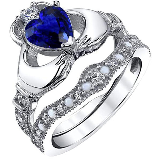Edelstein Ehering Set Herz Blauer Saphir 3 Karat Vintage-Stil - harrychadent.ch