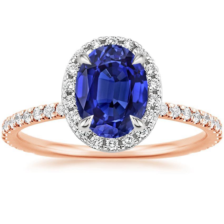 Edelstein Halo Ring Oval SriLanka Saphir 5 Karat Two Tone Gold 14K - harrychadent.ch