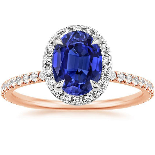 Edelstein Halo Ring Oval SriLanka Saphir 5 Karat Two Tone Gold 14K - harrychadent.ch