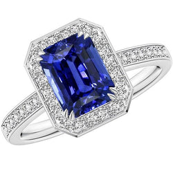 Edelstein Halo Smaragd Blue Saphir Ring Krappenbesatz Diamanten 5 Karat
