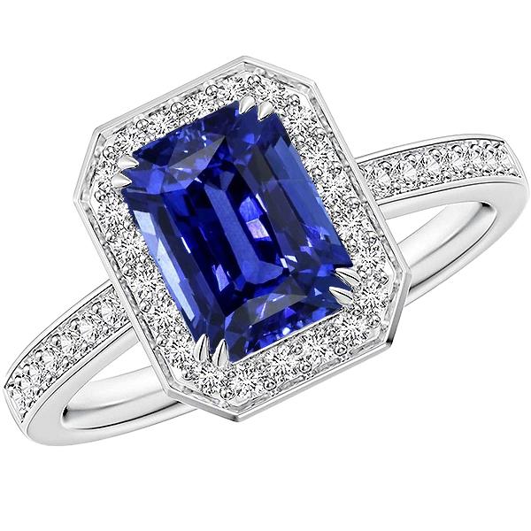 Edelstein Halo Radiant Blue Saphir Ring Krappenbesatz Diamanten 5 Karat - harrychadent.ch