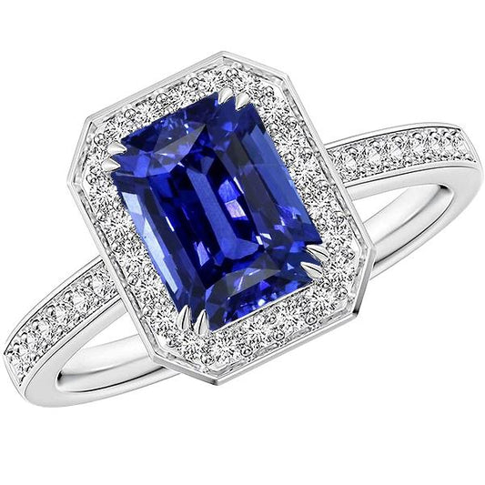 Edelstein Halo Radiant Blue Saphir Ring Krappenbesatz Diamanten 5 Karat - harrychadent.ch