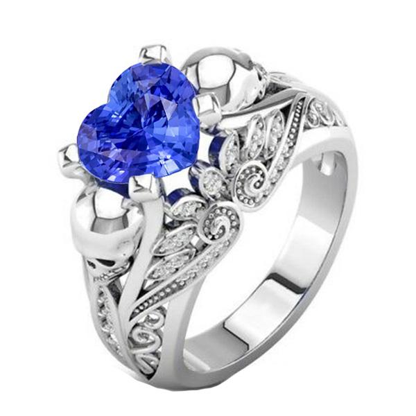 Edelstein Herz Blauer Saphir Ring Antiker Stil Diamanten 2 Karat - harrychadent.ch