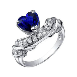 Edelstein Herz Ehering Blauer Saphir Diamanten mit Akzent 3 Karat