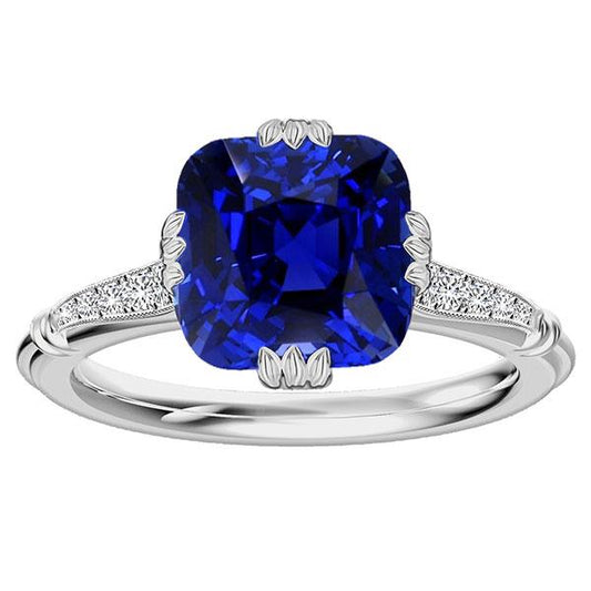 Edelstein Kissen Saphir Ring 3,50 Karat Dreifacher Krappen Diamanten - harrychadent.ch