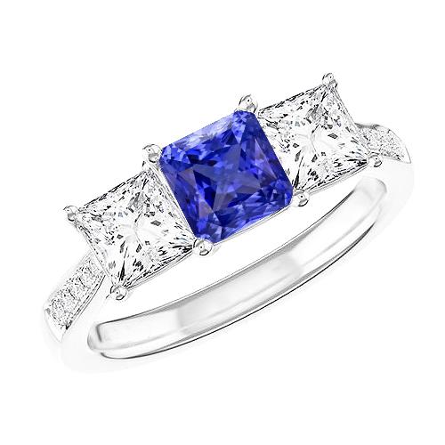 Edelstein Kissen Saphir Ring Prinzessin & Runde Diamanten 3 Karat - harrychadent.ch