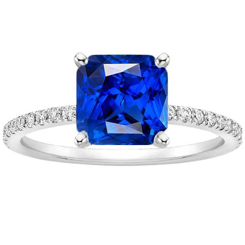 Edelstein Radiant Blue Saphir Ring mit Diamantakzenten 3,50 Karat - harrychadent.ch