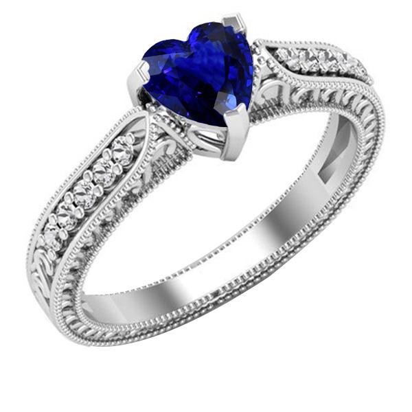 Edelstein Ring Herz Blauer Saphir Schmuck Milgrain Schaft 2 Karat - harrychadent.ch